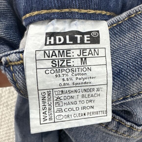 HDLTE Jeans Women M Blue Medium Denim Wash Wide Leg High Rise 5 Pockets Stretchy - Picture 6 of 16